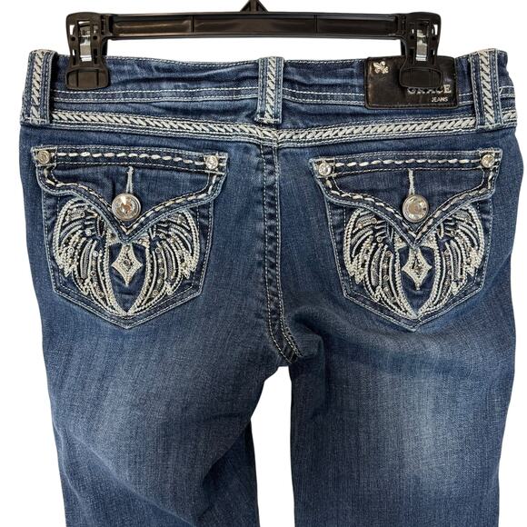 Grace In La Jeans Womens 7/27 Blue Denim Stretch Beaded 5-Pockets Boot Cut Leg - Picture 8 of 16